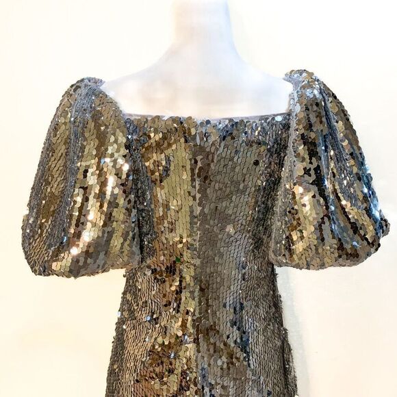 Rhode Silver Sequin Dali Mini Dress Above The Knee Size 0 New With Tags Small - Picture 8 of 9